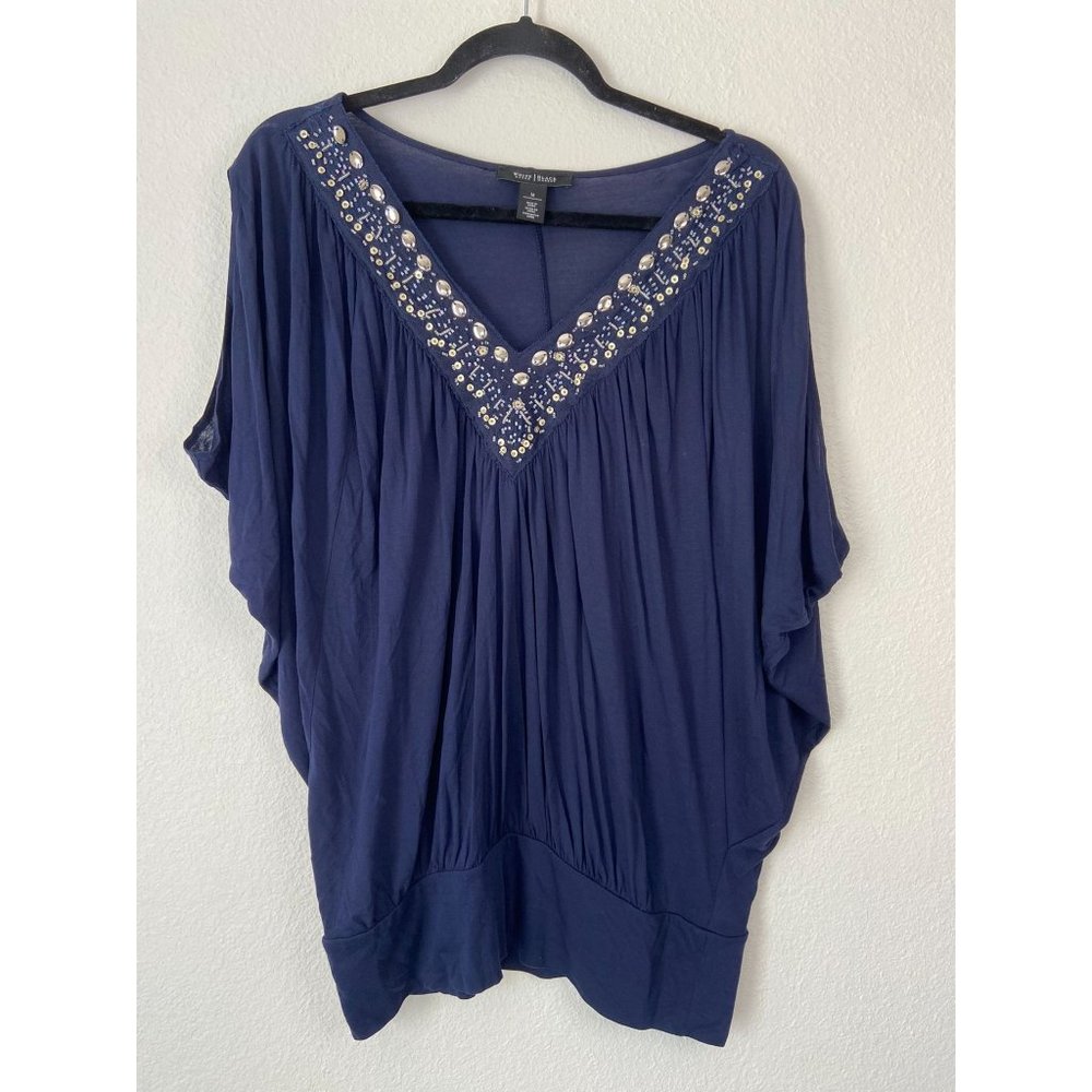 White House Black Market women's medium‎ navy oversized embellished blouse